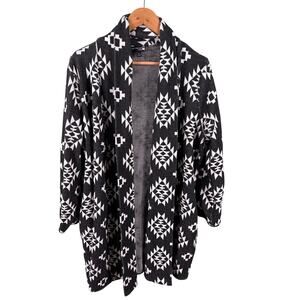 Antthony Women Size XL Black Aztec Print Open Front Long Duster Sweater Cardigan